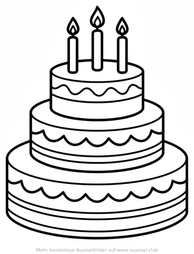 Dreistöckiger Kuchen mit Kerzen Ausmalbild
