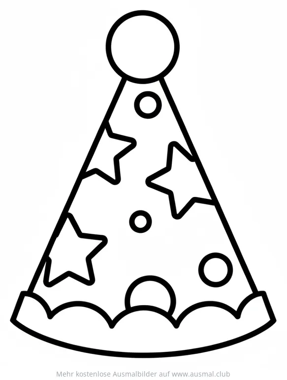 Geburtstagshut mit Sternen und Kreisen Ausmalbild
