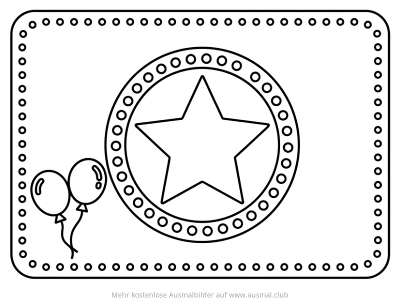 Geburtstagskarte mit Stern und Ballons Ausmalbild