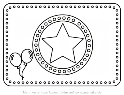 Geburtstagskarte mit Stern und Ballons Ausmalbild