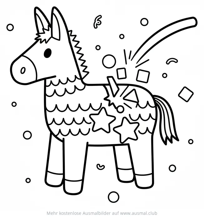 Pinata Esel Ausmalbild mit Konfetti