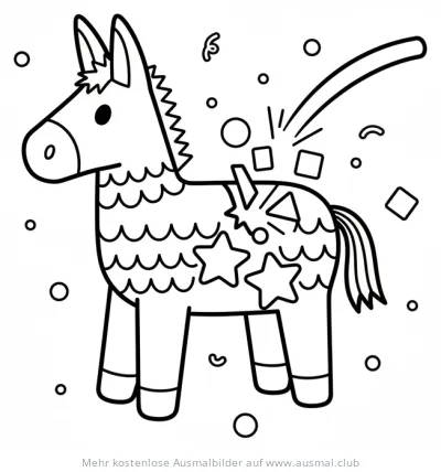 Pinata Esel Ausmalbild mit Konfetti