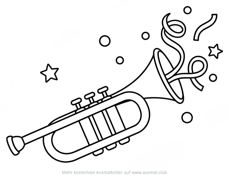 Trompete mit Konfetti Ausmalbild