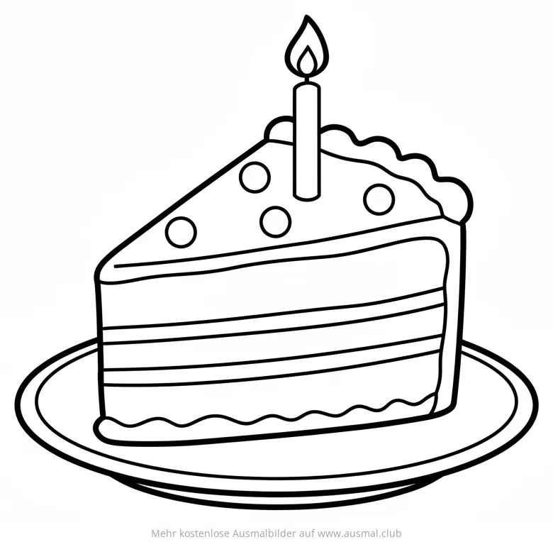 Kuchenstück mit Kerze auf Teller Ausmalbild