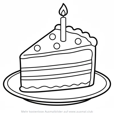 Kuchenstück mit Kerze auf Teller Ausmalbild