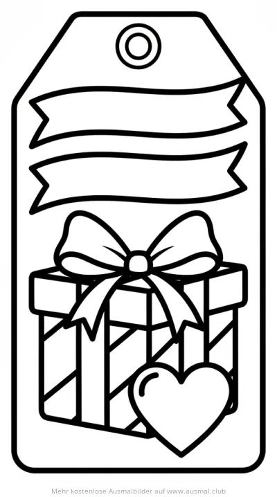 Geschenkanhänger mit Geschenk und Herz Ausmalbild