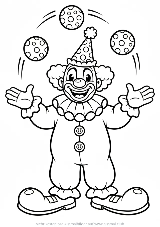 Jonglierender Clown mit drei Bällen Ausmalbild zum Geburtstag