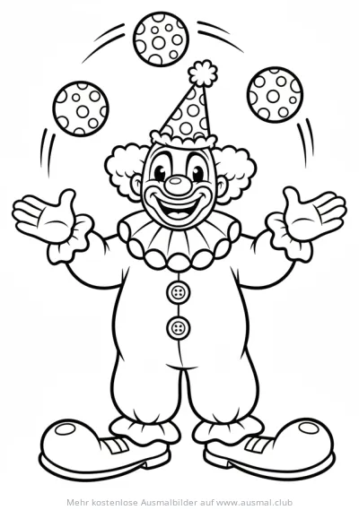Jonglierender Clown mit drei Bällen Ausmalbild zum Geburtstag