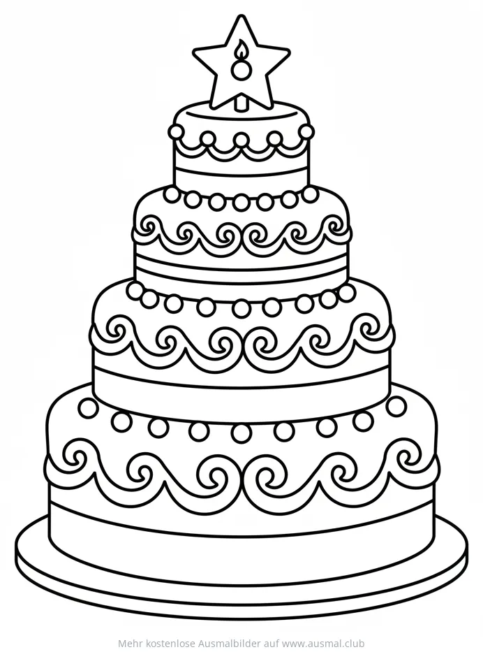 Mehrstöckige Geburtstagstorte Ausmalbild mit Sternkerze