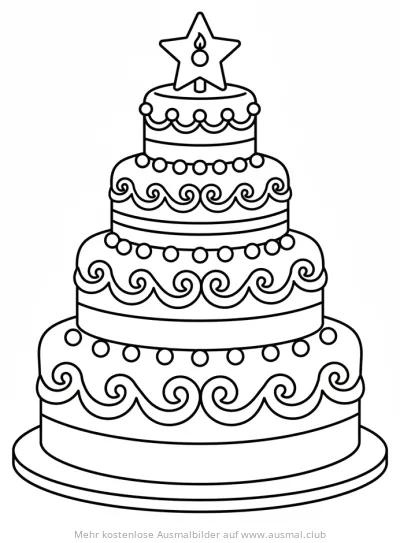Mehrstöckige Geburtstagstorte Ausmalbild mit Sternkerze