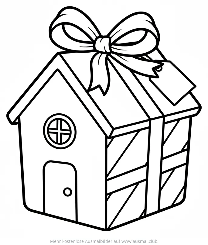 Haus als Geschenk verpackt Ausmalbild
