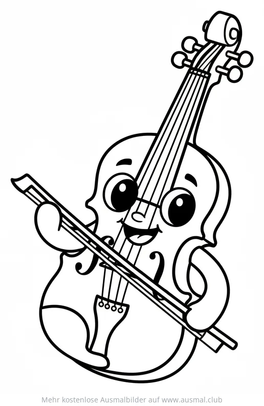 Freundliche Geige mit Bogen Ausmalbild