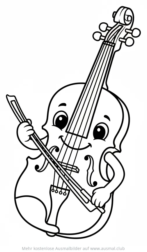 Lustige Geige mit Gesicht und Bogen Ausmalbild