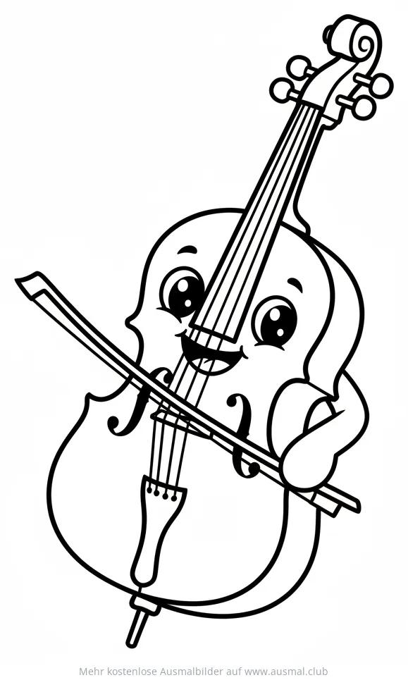 Fröhliches Cello mit Bogen Ausmalbild