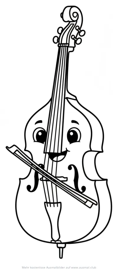 Kontrabass Ausmalbild mit freundlichem Gesicht