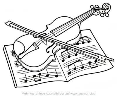 Geige mit Bogen auf Notenblatt Ausmalbild