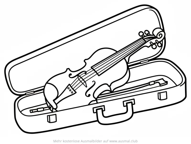 Geige mit Geigenbogen im Geigenkasten Ausmalbild