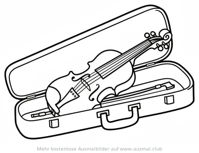 Geige mit Geigenbogen im Geigenkasten Ausmalbild