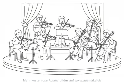 Orchester mit Geigen und Cellos Ausmalbild