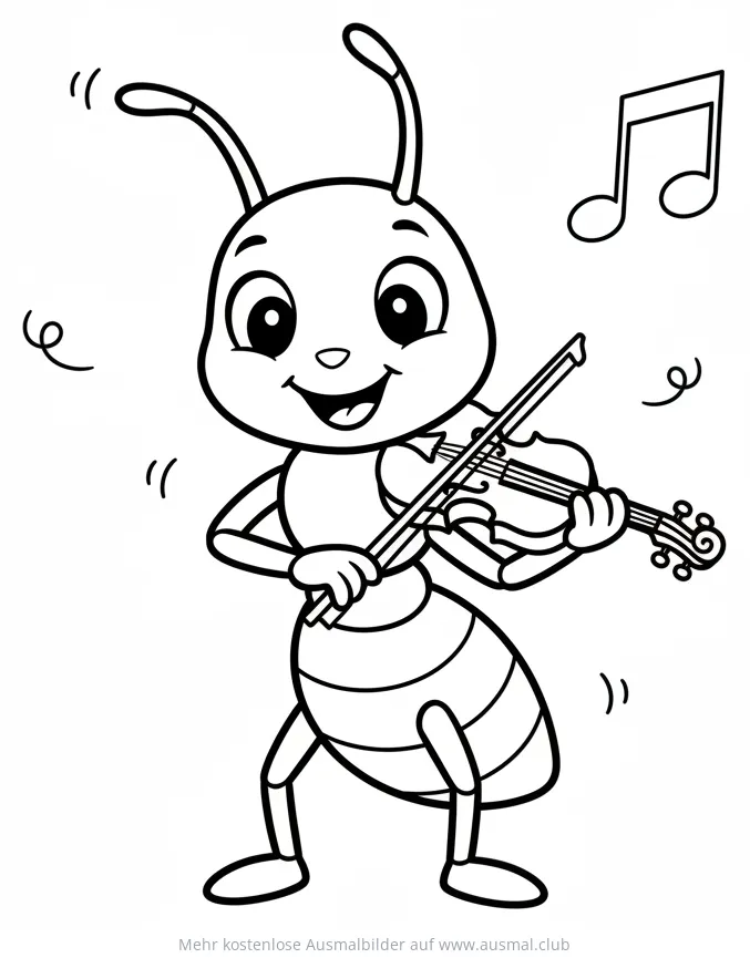 Ameise spielt Geige Ausmalbild