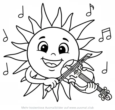 Sonne spielt Geige Ausmalbild