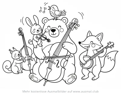 Tierband mit Bär, Hase, Fuchs und Eichhörnchen als Ausmalbild