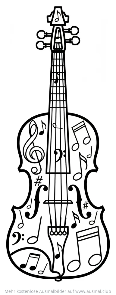 Geige Ausmalbild mit Noten