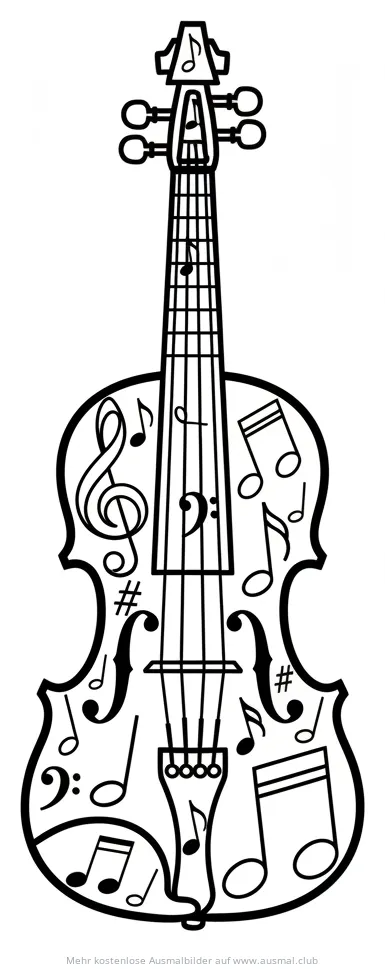 Geige Ausmalbild mit Noten
