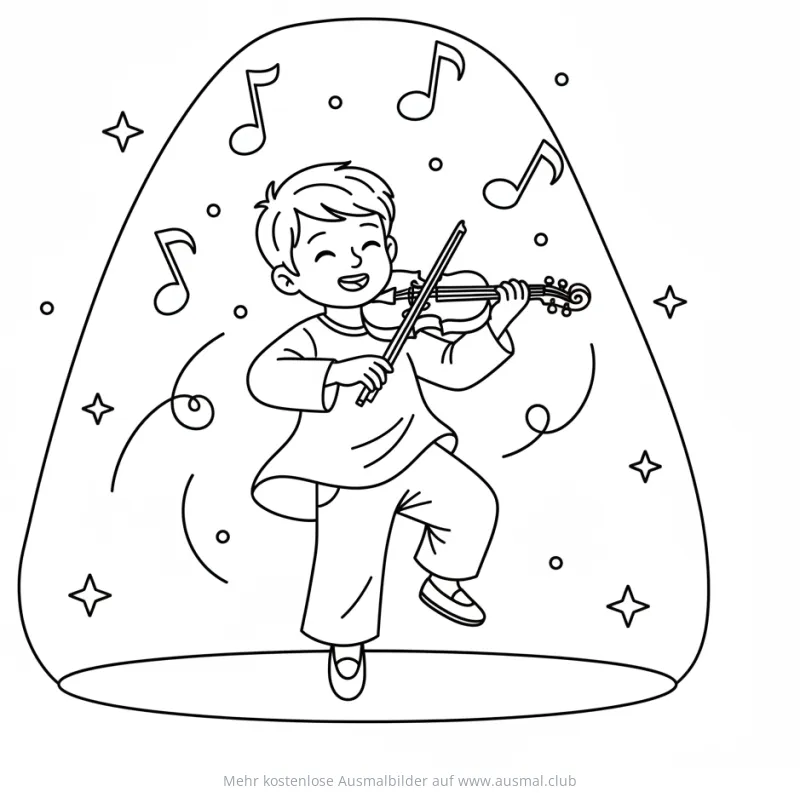 Junge spielt Geige tanzend Ausmalbild