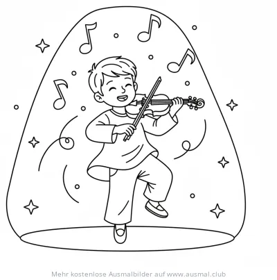 Junge spielt Geige tanzend Ausmalbild