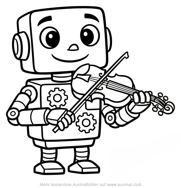 Roboter spielt Geige Ausmalbild