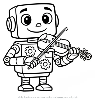 Roboter spielt Geige Ausmalbild