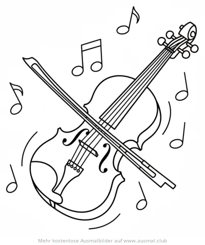 Geige mit Bogen und Noten Ausmalbild