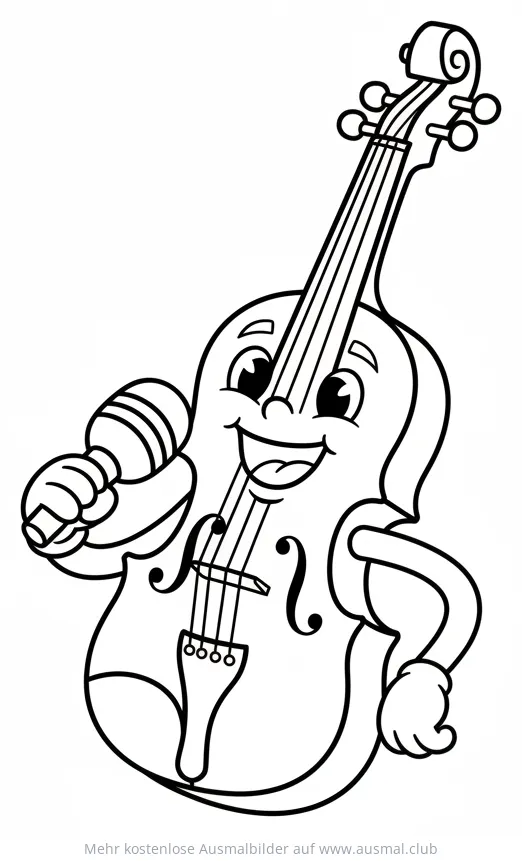 Singende Geige mit Mikrofon Ausmalbild