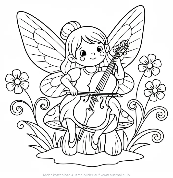 Fee spielt Cello auf Pilz Ausmalbild
