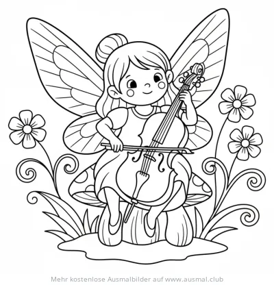 Fee spielt Cello auf Pilz Ausmalbild