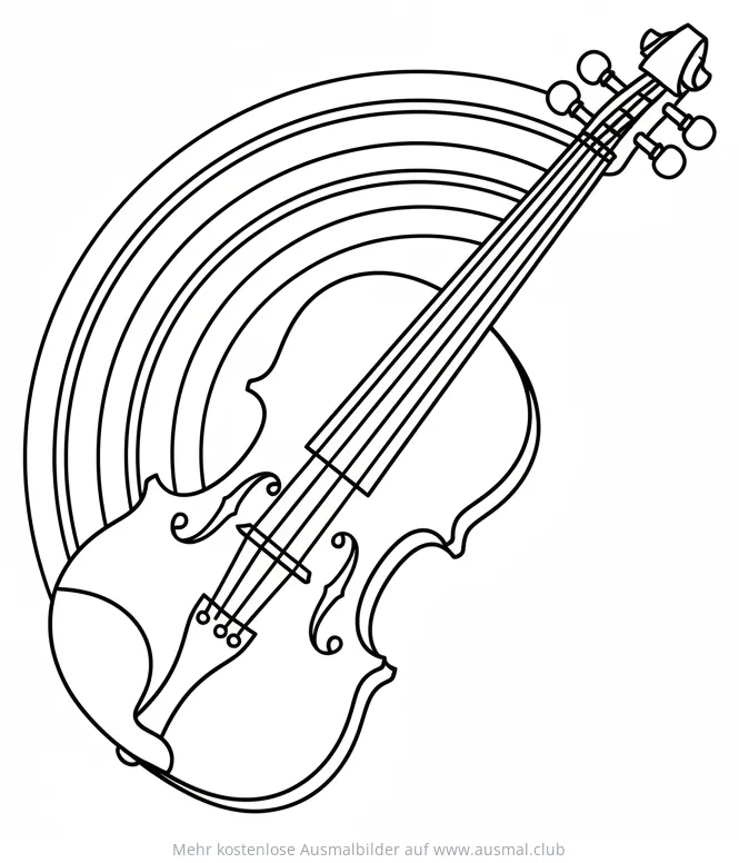 Geige Ausmalbild mit Regenbogen im Hintergrund