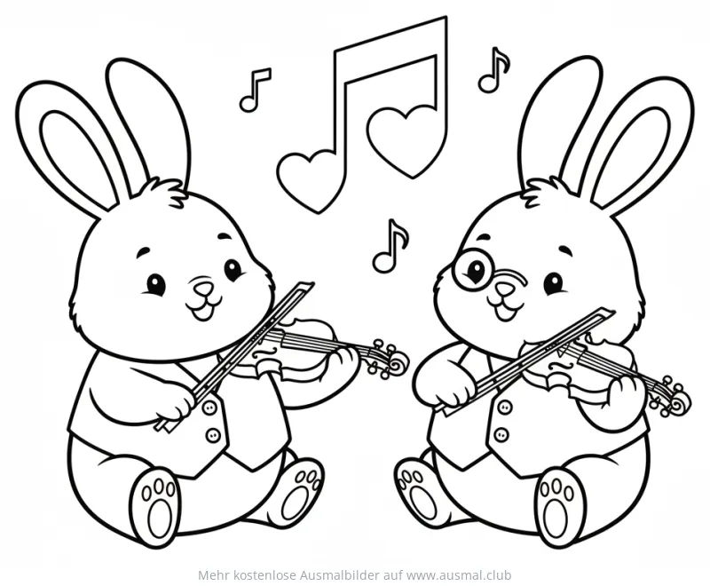 Zwei Hasen mit Geige Ausmalbild