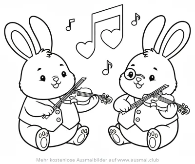 Zwei Hasen mit Geige Ausmalbild