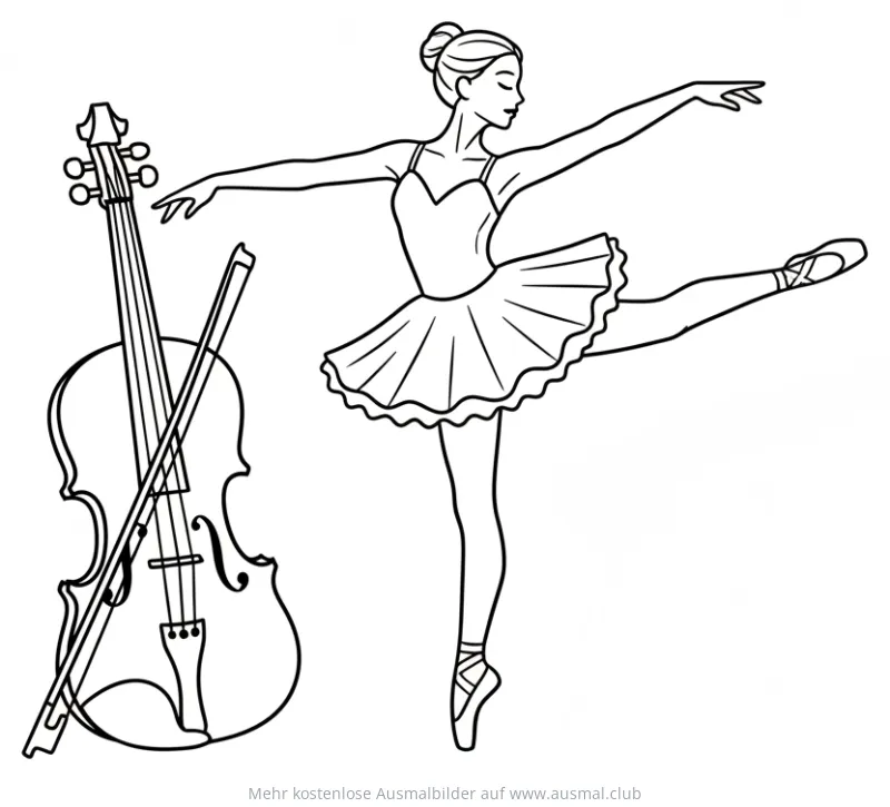 Ballerina und Geige Ausmalbild