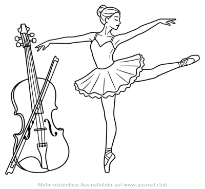 Ballerina und Geige Ausmalbild