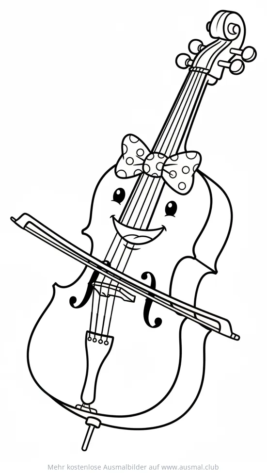 Freundliches Cello mit Fliege Ausmalbild