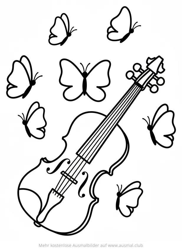 Geige mit Schmetterlingen Ausmalbild
