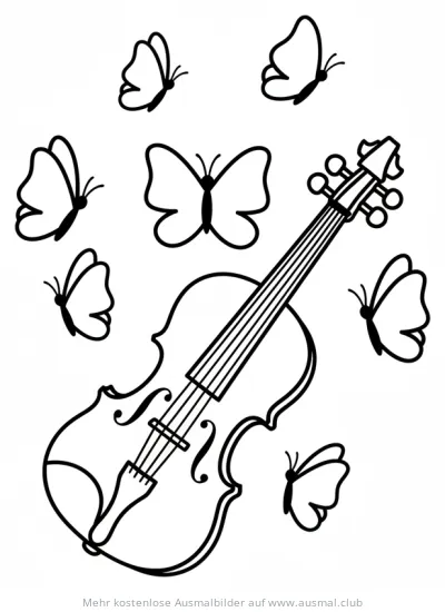 Geige mit Schmetterlingen Ausmalbild