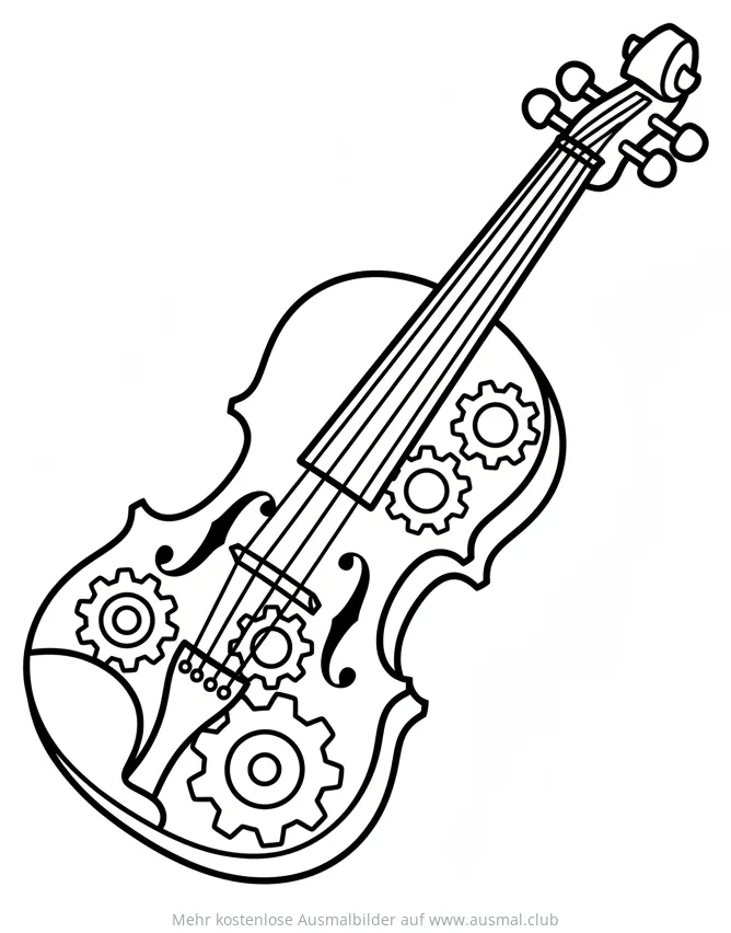 Geige mit Zahnrädern Ausmalbild