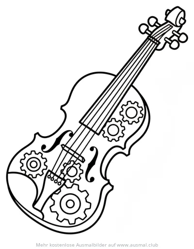 Geige mit Zahnrädern Ausmalbild