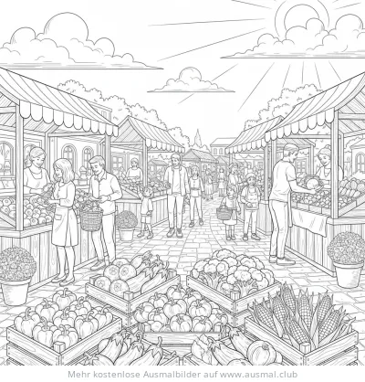Bauernmarkt mit Gemüse Ausmalbild