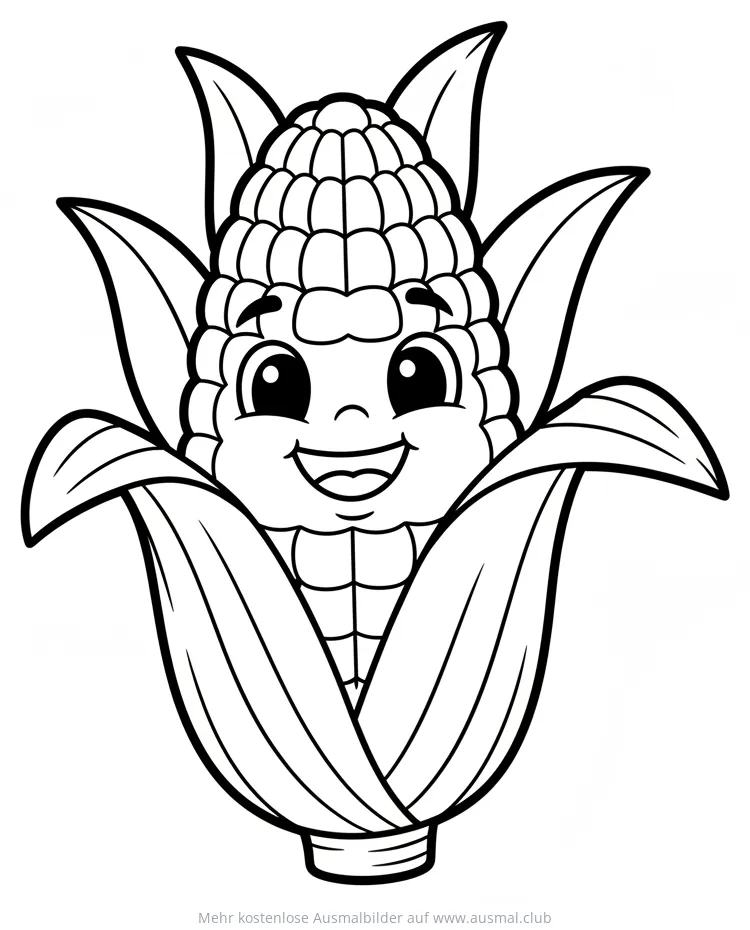 Freundlicher Maiskolben Ausmalbild mit Gesicht