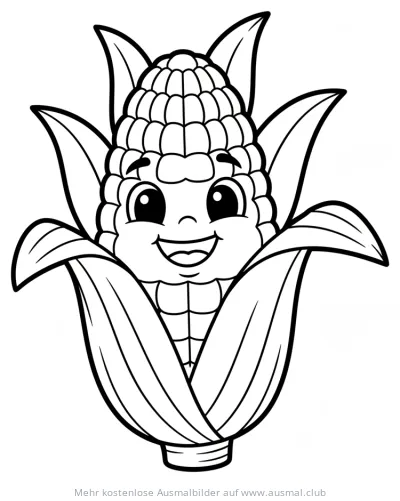 Freundlicher Maiskolben Ausmalbild mit Gesicht