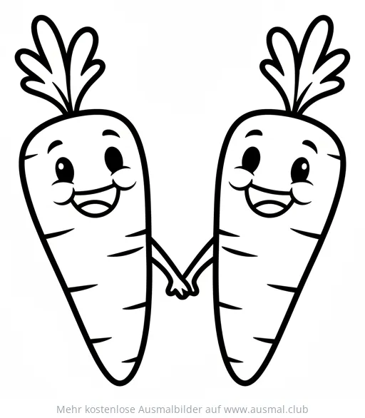 Zwei Karotten Freunde halten Händchen Ausmalbild